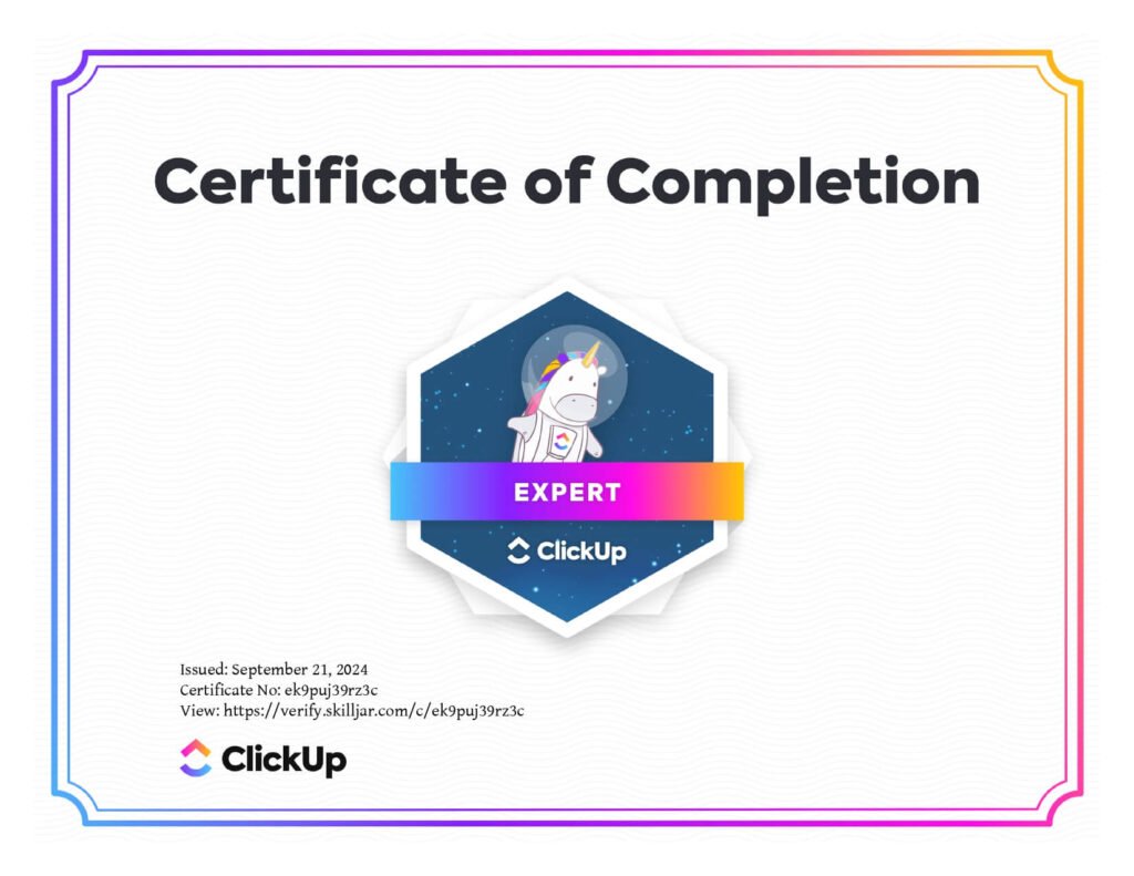 certificate-Click up expert