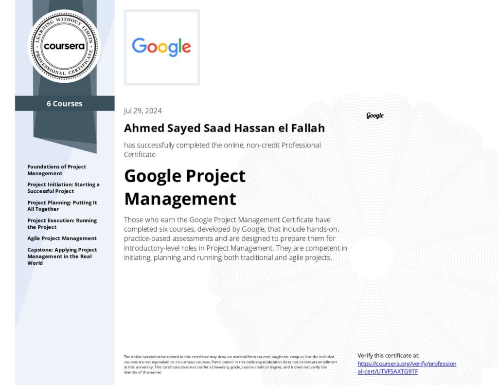 google pmp certificate